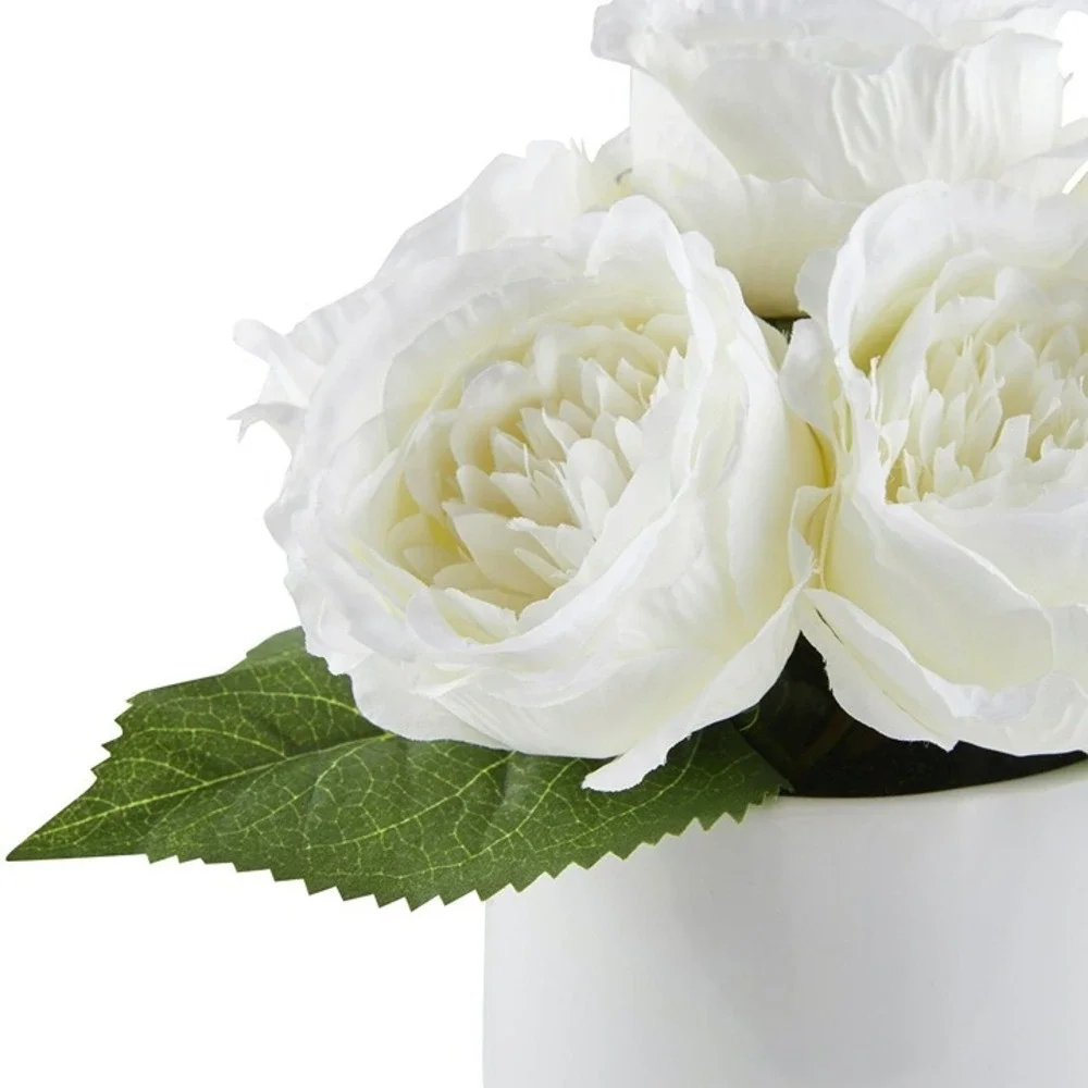 White Faux Rose Floral Arrangement in Ceramic Vase 13